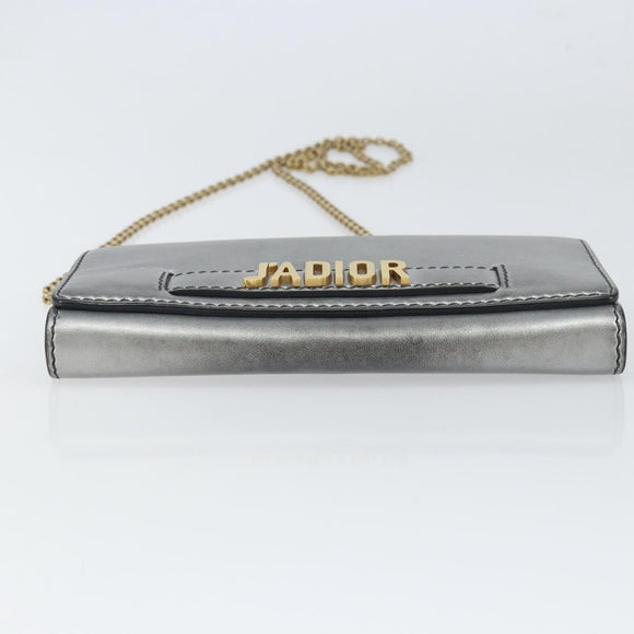 Christian Dior Chain Wallet Schoudertas Leer Zilver Goud Auth ka1712V