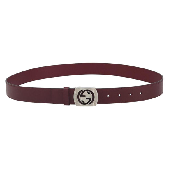 GUCCI Belt Leather 43.7"" Bordeaux Silver 387031 Auth ka1716V