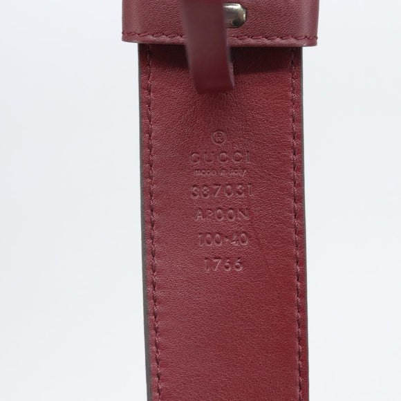 GUCCI Belt Leather 43.7"" Bordeaux Silver 387031 Auth ka1716V