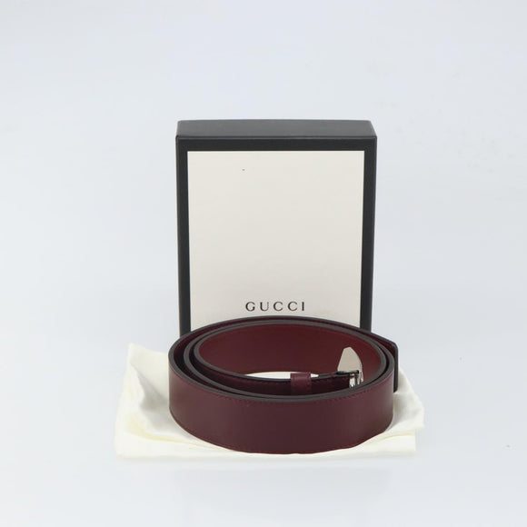 GUCCI Belt Leather 43.7"" Bordeaux Silver 387031 Auth ka1716V