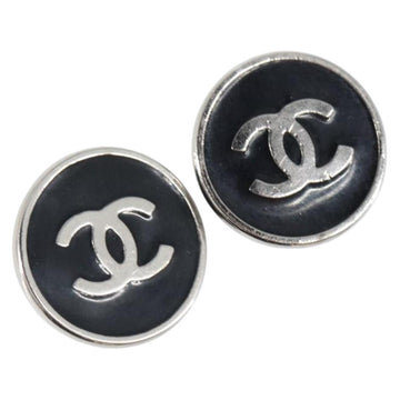 CHANEL COCO Mark Earring metal Black CC Auth ka1721M