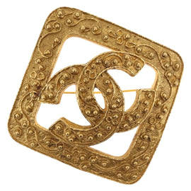 CHANEL Brooch metal Gold CC Auth ka1724V