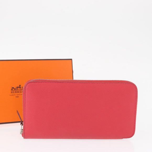 HERMES Azap Long Silk Inn Long Wallet Epsom Rose Azare Auth ka1727M