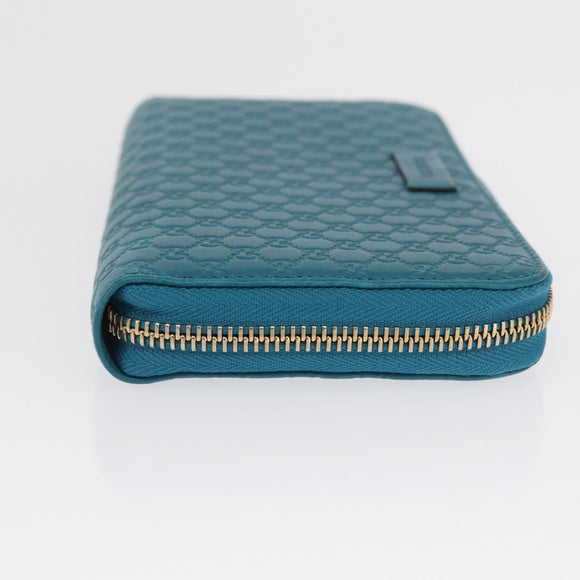 GUCCI Micro GG Guccissima Long Wallet Turquoise Blue Gold 449391 Auth ka1728V