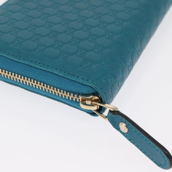 GUCCI Micro GG Guccissima Long Wallet Turquoise Blue Gold 449391 Auth ka1728V