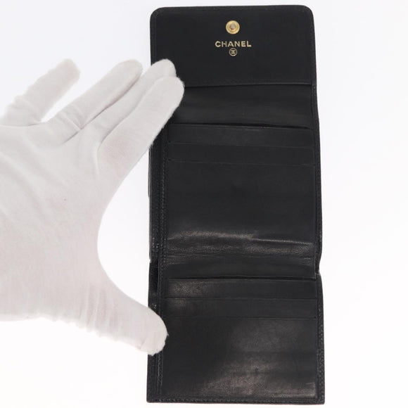 CHANEL COCO Mark Wallet Caviar Skin Black Gold CC Auth ka1729V