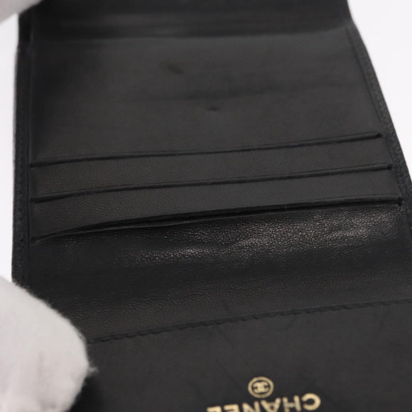 CHANEL COCO Mark Wallet Caviar Skin Black Gold CC Auth ka1729V