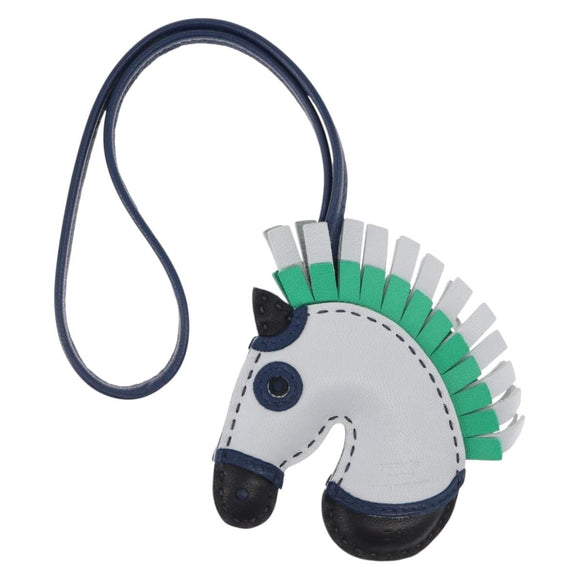 HERMES ZZ Camayil Anjomilo Charm Leather Light Blue Auth ka1731M