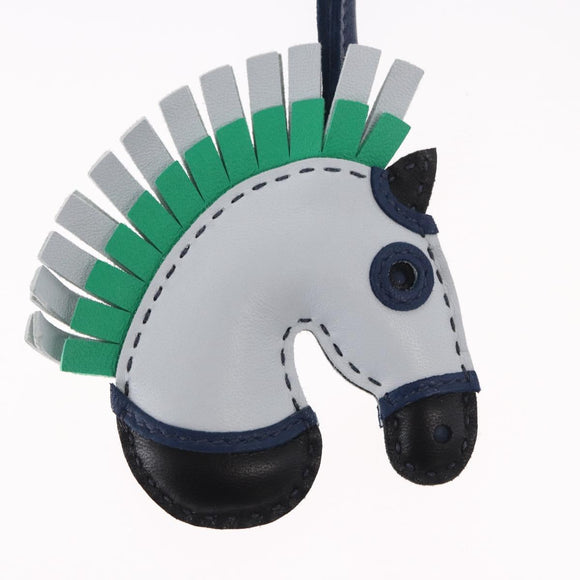 HERMES ZZ Camayil Anjomilo Charm Leather Light Blue Auth ka1731M