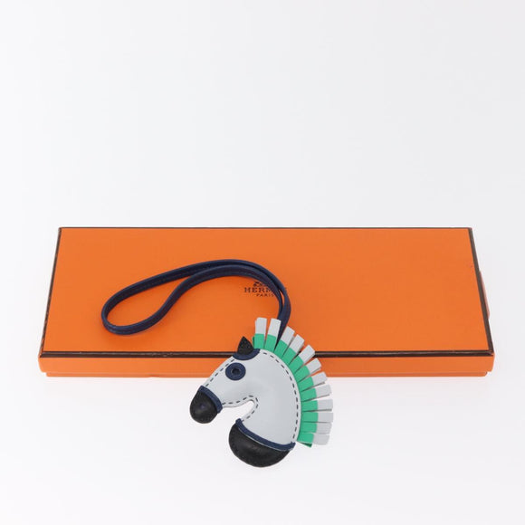 HERMES ZZ Camayil Anjomilo Charm Leather Light Blue Auth ka1731M