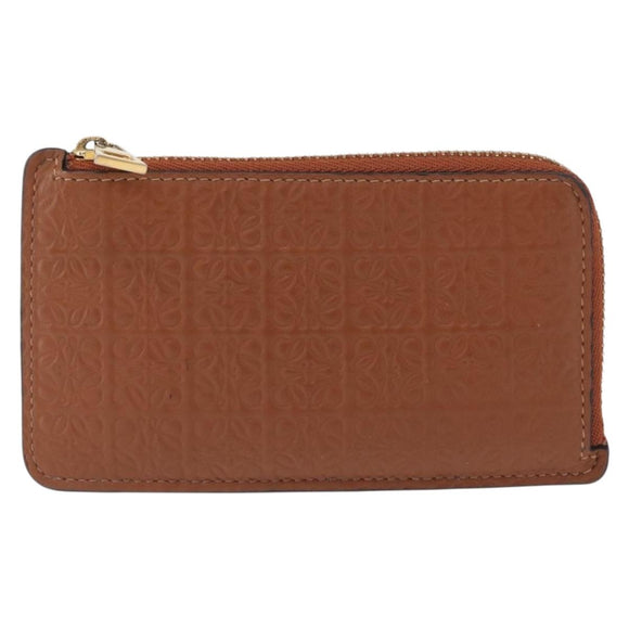 LOEWE Anagram Coin Purse Leather Brown Auth ka1732M