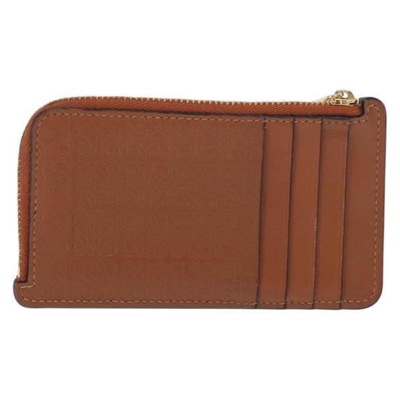 LOEWE Anagram Coin Purse Leather Brown Auth ka1732M