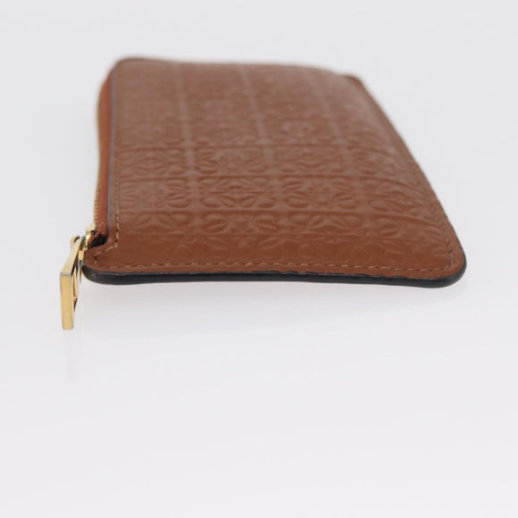 LOEWE Anagram Coin Purse Leather Brown Auth ka1732M