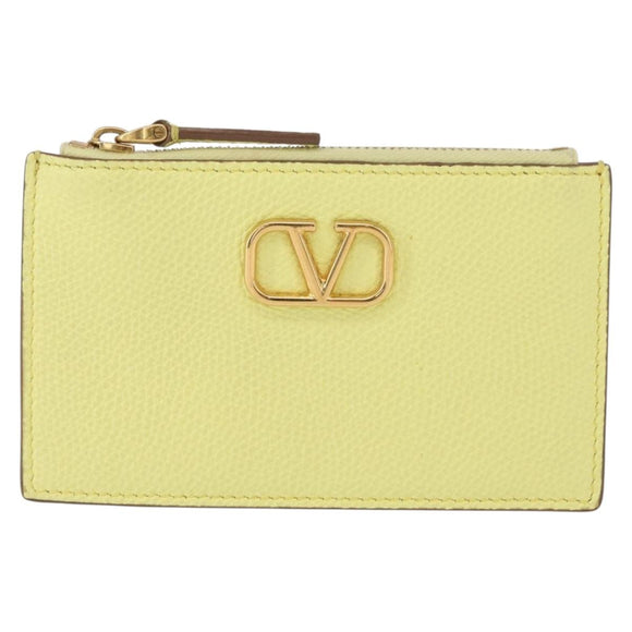 VALENTINO Coin Purse Leather Gold Yellow Auth ka1733