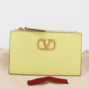 VALENTINO Coin Purse Leather Gold Yellow Auth ka1733-12
