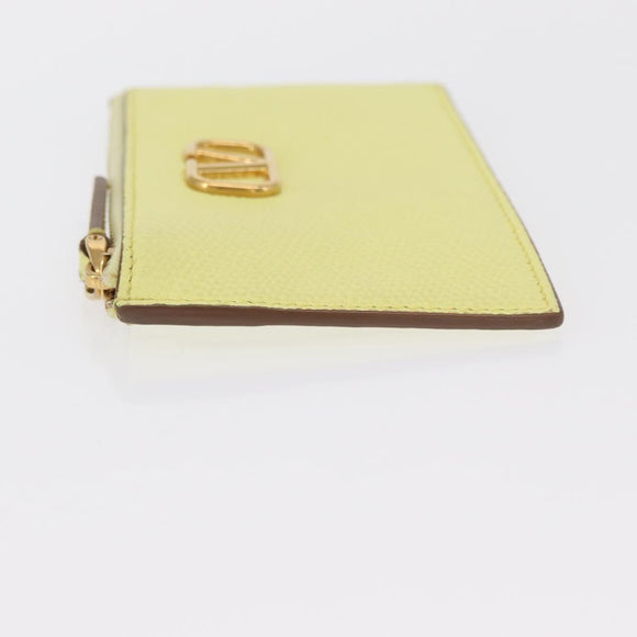 VALENTINO Coin Purse Leather Gold Yellow Auth ka1733