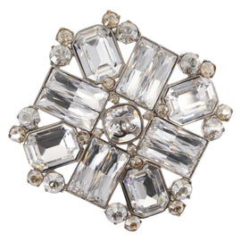 CHANEL Rhinestone Brooch metal Silver CC Auth ka1740V