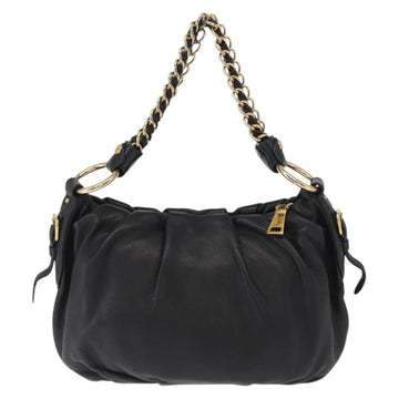 PRADA Chain Shoulder Bag Leather Black Gold Auth ka1743V - 0