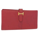HERMES Bean Wallet Leather Red Auth ka175-1