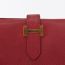 HERMES Bean Wallet Leather Red Auth ka175-8