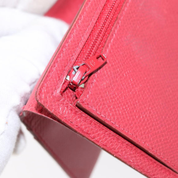 HERMES Bean Wallet Leather Red Auth ka175