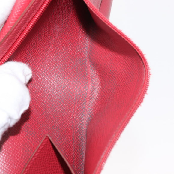 HERMES Bean Wallet Leather Red Auth ka175