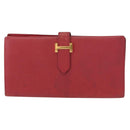 HERMES Bean Wallet Leather Red Auth ka175-13