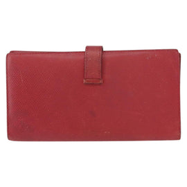 HERMES Bean Wallet Leather Red Auth ka175 - 0