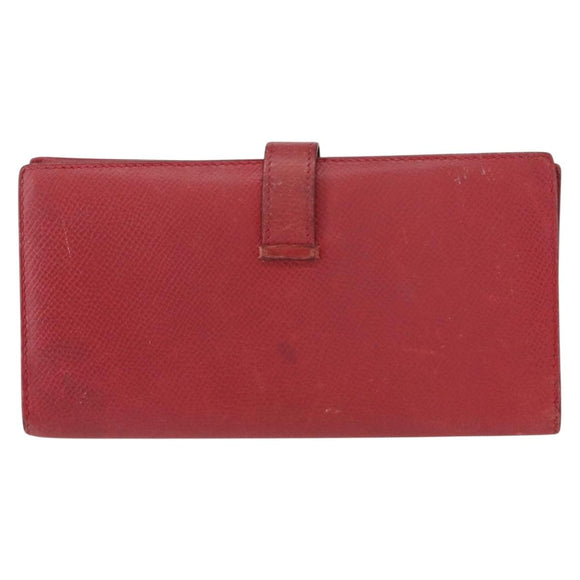HERMES Bean Wallet Leather Red Auth ka175