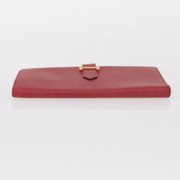 HERMES Bean Wallet Leather Red Auth ka175