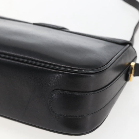 CELINE Horse Carriage Shoulder Bag Leather Black Gold Auth ka1751