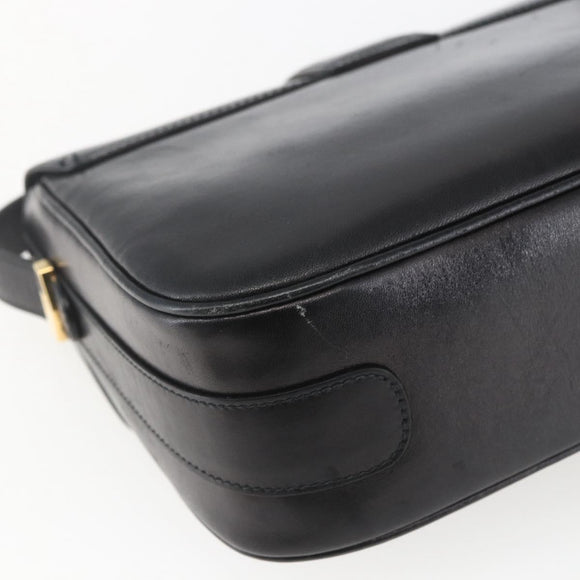 CELINE Horse Carriage Shoulder Bag Leather Black Gold Auth ka1751