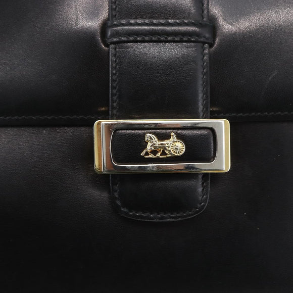 CELINE Horse Carriage Shoulder Bag Leather Black Gold Auth ka1751