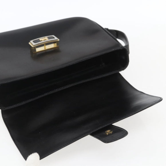 CELINE Horse Carriage Shoulder Bag Leather Black Gold Auth ka1751