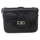 CELINE Horse Carriage Shoulder Bag Leather Black Gold Auth ka1751-13