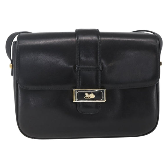 CELINE Horse Carriage Shoulder Bag Leather Black Gold Auth ka1751