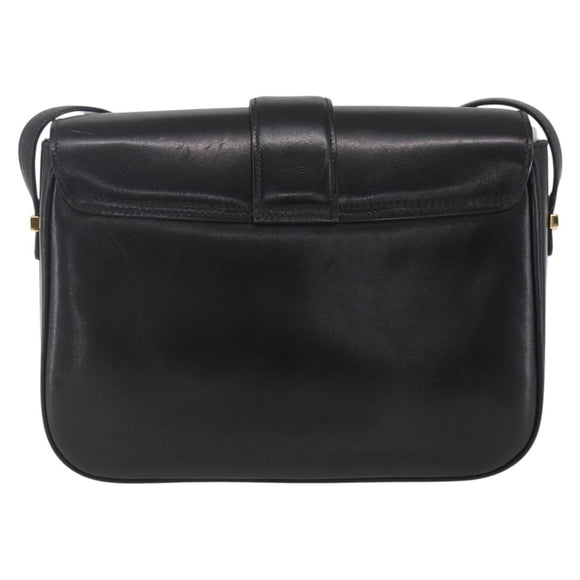 CELINE Horse Carriage Shoulder Bag Leather Black Gold Auth ka1751