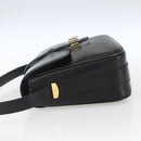 CELINE Horse Carriage Shoulder Bag Leather Black Gold Auth ka1751-3