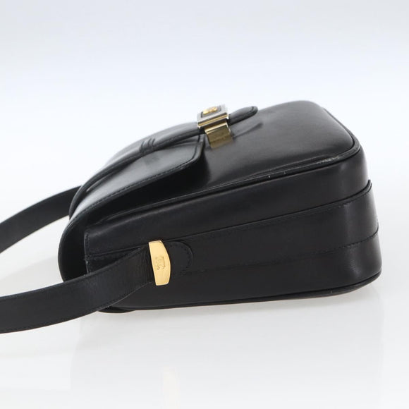 CELINE Horse Carriage Shoulder Bag Leather Black Gold Auth ka1751