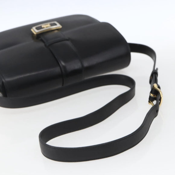 CELINE Horse Carriage Shoulder Bag Leather Black Gold Auth ka1751