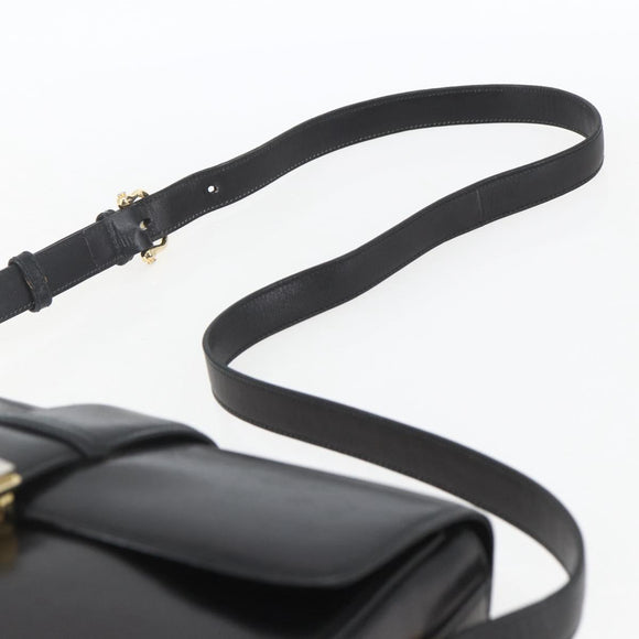 CELINE Horse Carriage Shoulder Bag Leather Black Gold Auth ka1751
