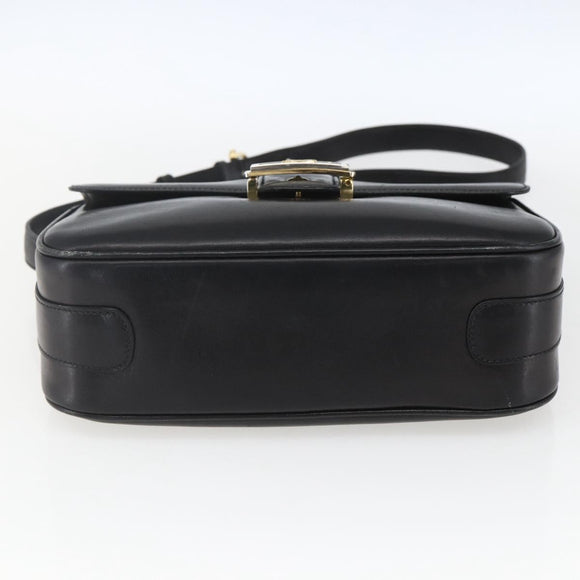 CELINE Horse Carriage Shoulder Bag Leather Black Gold Auth ka1751