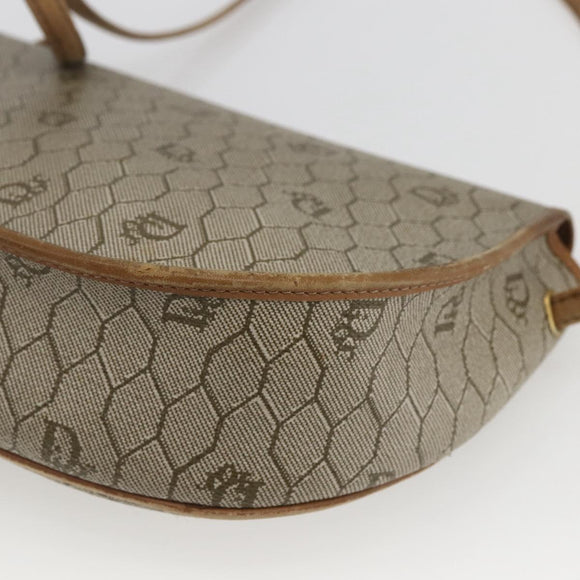 Christian Dior Honeycomb Canvas Shoulder Bag Beige Gold Auth ka1775