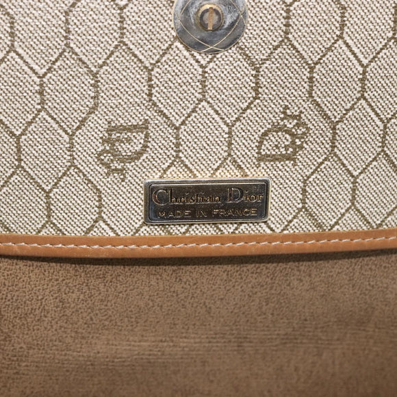 Christian Dior Honeycomb Canvas Shoulder Bag Beige Gold Auth ka1775