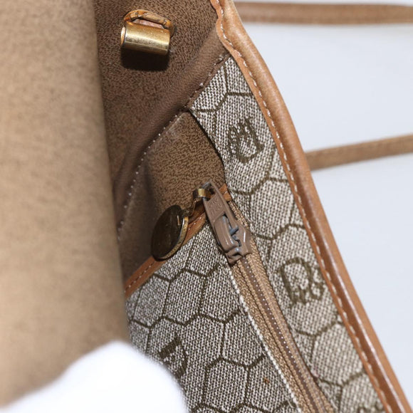 Christian Dior Honeycomb Canvas Shoulder Bag Beige Gold Auth ka1775