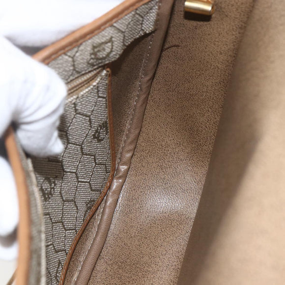Christian Dior Honeycomb Canvas Shoulder Bag Beige Gold Auth ka1775