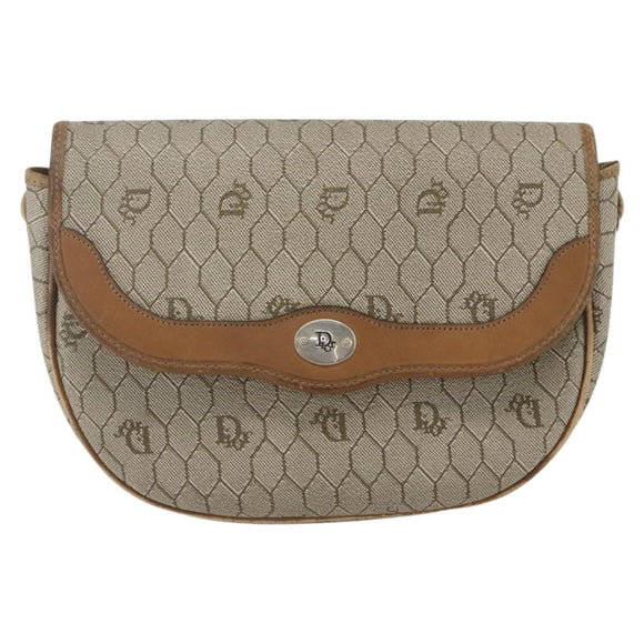 Christian Dior Honeycomb Canvas Shoulder Bag Beige Gold Auth ka1775