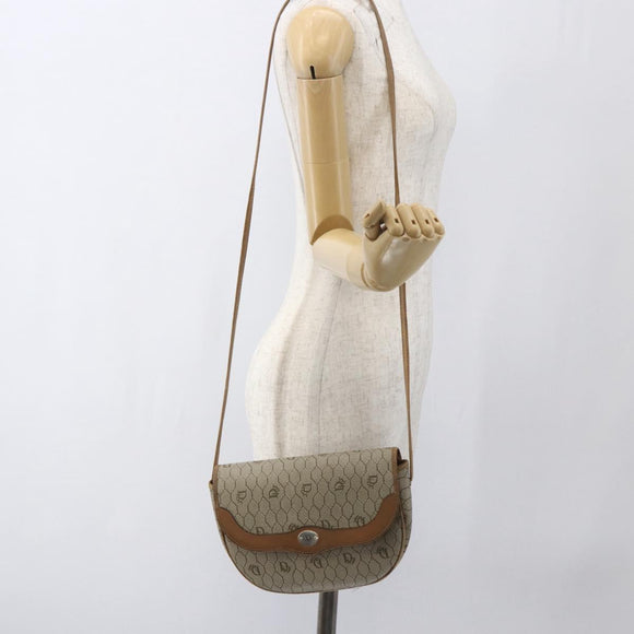 Christian Dior Honeycomb Canvas Shoulder Bag Beige Gold Auth ka1775