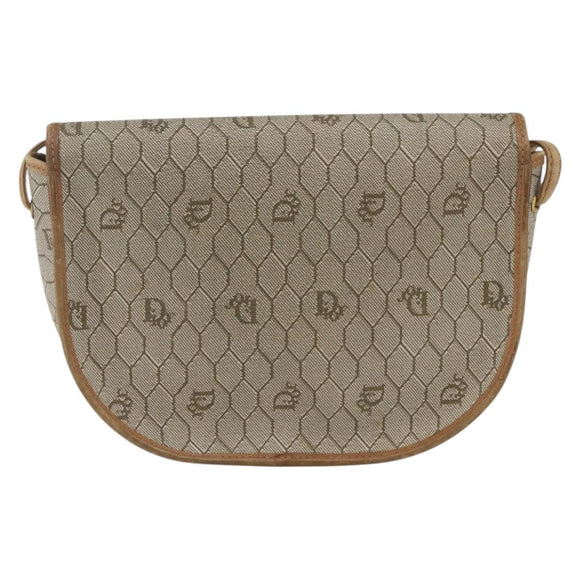 Christian Dior Honeycomb Canvas Shoulder Bag Beige Gold Auth ka1775