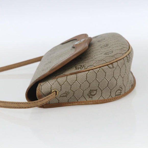 Christian Dior Honeycomb Canvas Shoulder Bag Beige Gold Auth ka1775